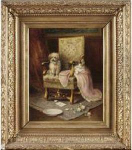 Chien Et Chat Assis Sur Unfauteuil
