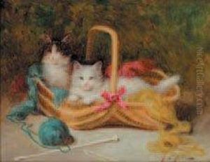 "les Deux Chatons" Huile Sur Toile, Signeeen Bas A Droite. 27 X 35 Cm