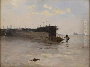 Le Port A Maree Basse by Gustave Edouard Le Senechal De Kerdreoret