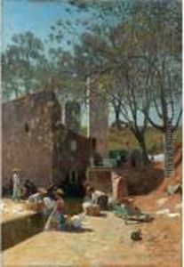 Au Lavoir by Gustave Edouard Le Senechal De Kerdreoret