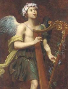 An angel playing the harp by Guido Cagnacci