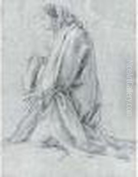 Etude De Femme Agenouillee, La Main Droite Posee Sur La Poitrine (vers 1640). - view 1