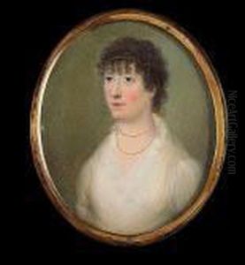 A Miniature Portrait Of A Lady, Wearing A White Dress And Double Strand Gold Necklace by James Leakey