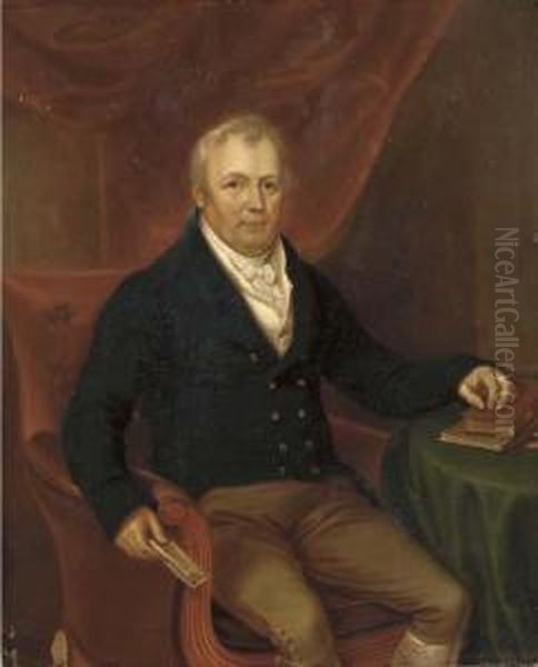 Portrait Of A Gentleman,
Three-quarter-length, In A Blue Jacket, Seated At A Table And Holding A
Note In His Right Hand - view 1