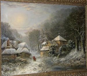 Figures By An Overshot Mill In Winter by Charles Leaver