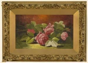 Still Life With Pink Roses. by Edward Chalmers Leavitt