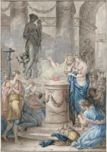 A Vestal Sacrifices Two Doves To Venus. by Jean Jacques Francois Le Barbier