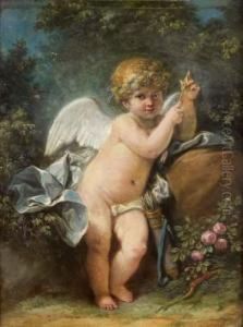 Cupidon Verifiant Ses Fleches Dans Un Paysage by Jean Jacques Francois Le Barbier
