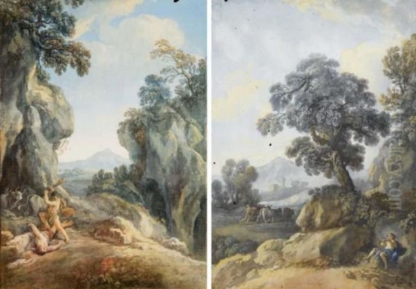 Hercule Combattant Cacus Dans Un Paysage Rocheux - view 1