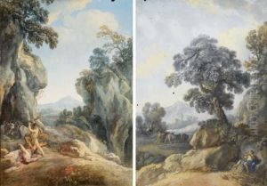 Hercule Combattant Cacus Dans Un Paysage Rocheux by Jean Jacques Francois Le Barbier