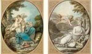 L'amour Embrassant Une Nymphe by Jean Jacques Francois Le Barbier