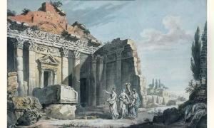 Ruines De Temple Romain Animees De Personnages by Jean Jacques Francois Le Barbier