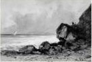 Personnages Sur Des Rochers Au Bord De La Mer by Hippolyte Gabriel Lebas
