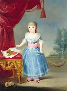 Girl in a Blue Dress by a Table of Sweetmeats