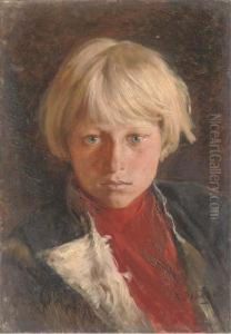 Portrait Of Young Boy With Blond Hair by Klavdiy Vasilievich Lebedev