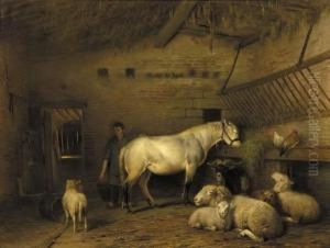 A Groom Tending A Horse In A Barn