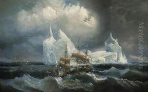 The Astrolabe And Zele In A Swell In The Antarctic by Louis Lebreton