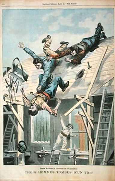 Three men falling from a roof - view 1