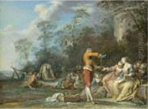 A Fete Galante With Figures Picnicking In A Landscape by Sebastien Jacques Leclerc Des Gobelins