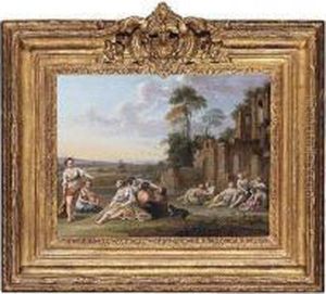 Landscape With Bathing Nymphs by Sebastien Jacques Leclerc Des Gobelins