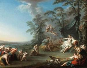 Diana And Her Nymphs With A Captured Satyr by Sebastien Leclerc