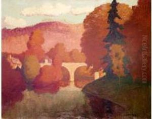 L'automne Au Pont Du Vey, Normandie, Circa 1930-40 by Jean-Baptiste Lucien