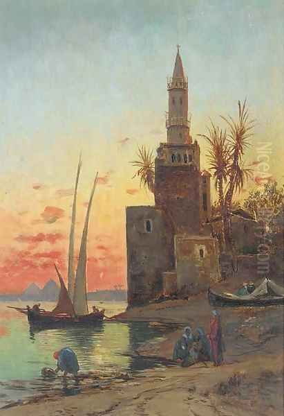 Sunset on the Nile, the Pyramids beyond - view 1