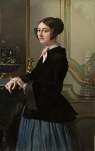 Portrait De Dame Au Noeud Rose by Emile Lecomte