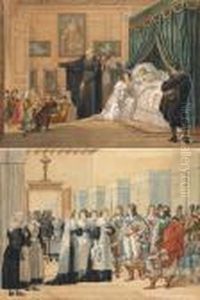 Louise De Marcillac Visitant Un
Hopital - Louise De Marcillac Sur Son Lit De Mort Avec Saint Vincent De
Paul A Ses Cotes : by Hippolyte Lecomte