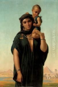 Mother And Child Before The Pyramids by Charles Emile Hippolyte Lecomte-Vernet