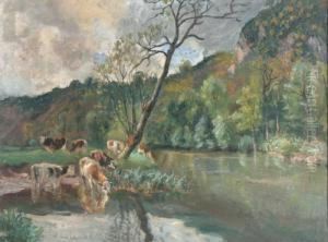 L'orne A La Roche A
Bunel-calvados (pres Thury Harcourt) Landschaft Mit Kuhen Bei Der Tranke
Am Ufer by Raymond Louis Lecourt