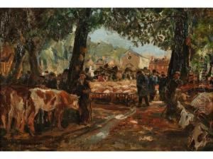 Marche Aux Bestiaux Au Pays De Caux by Raymond Louis Lecourt