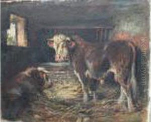 Vaches A L'etable by Raymond Louis Lecourt