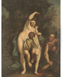 Venus and Cupid with a satyr by Luca Cambiaso