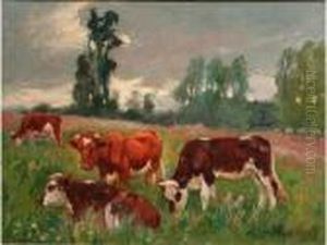 Vaches Au Pre by Raymond Louis Lecourt