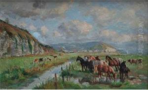 Chevaux Au Paturage by Raymond Louis Lecourt