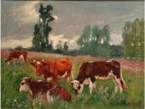 Vaches Dans Le Pre by Raymond Louis Lecourt