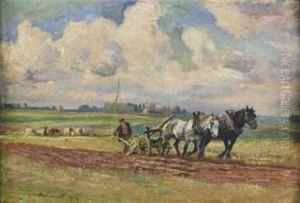 Scene De Labour En Pays De Caux by Raymond Louis Lecourt