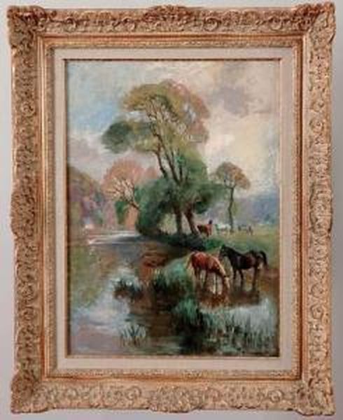chevaux Au Bord De La Riviere - view 1