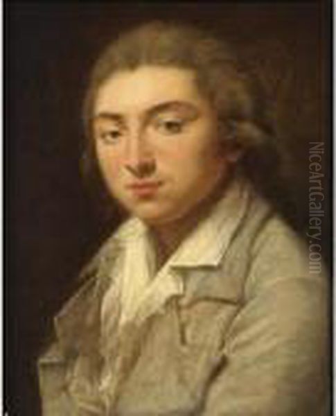 A Portrait Of A Young Man, Said
To Be Francois Vergand (1756-?), Bust Length, Wearing A Grey Coat With A
White Shirt - view 1