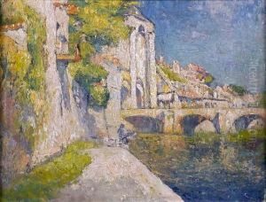 [ Quai Arbore.] Huile Sur Toile, Signee En Bas A Gauche