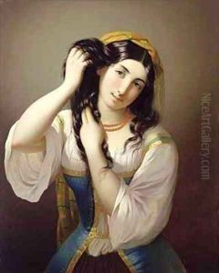 A Sicilian Playing with her Hair by Michele Cusa