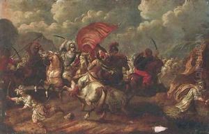 A cavalry skirmish between Christians and Turks by Antonio Calza