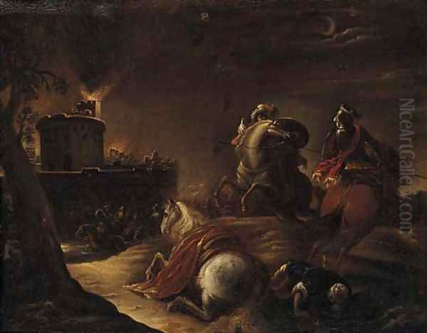 Christians and Turks before a beseiged castle - view 1