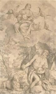 La Vierge A L'enfant Sur Un Nuage Apparaissant A Saint Jerome Enpenitence