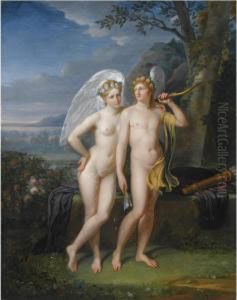 Cupid And Psyche In A Landscape by Robert J. Fr. Faust Lefevre