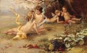 Disporting Putti by Franz Lefler