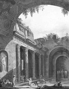 Bathers in a Roman bath by Charles-Louis Clerisseau