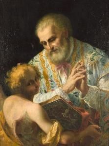 A Bishop Saint With An Angel Holding The Bible by Stefano Maria Legnani