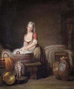 Interior With A Maid Doing The Laundry